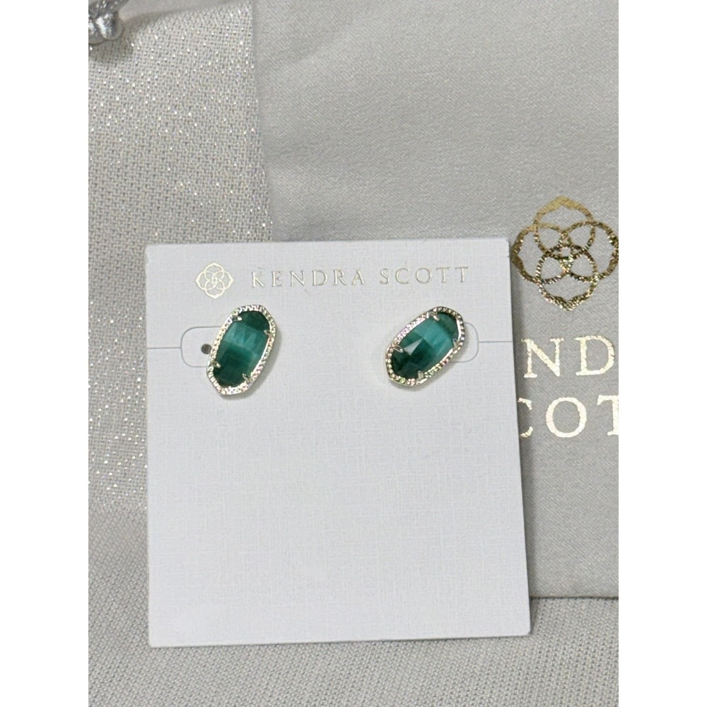 New Kendra Scott Gold Plated Ellie Stud Earrings In Green Emerald Stone